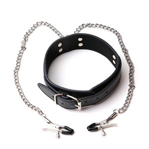 Équipement de retenue de Bondage chaîne en métal pince à mamelon collier de cou réglable adulte jouets sexuels érotiques pour femme hommes Couples jeu