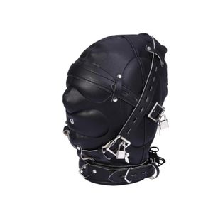 Bondage Sex Toys Products PU Bondage Hood Gimp Mask con boca de bloqueo con venda para los ojos5258975