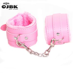 Bondage Sexy Réglable Noir Rose SM PU Cuir Rétro Menottes Fluffy Contraintes BDSM Esclave Adulte Sex Cosplay Jouets Pour Femme 221130