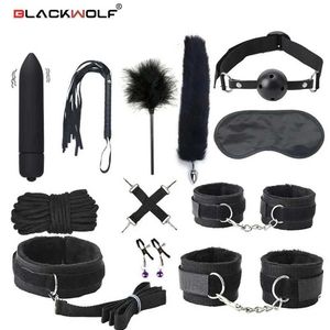 Kit de bondage en cuir sexy BDSM, ensemble de bondage sexuel en peluche, menottes, jeux sexuels, fouet, pinces à tétons, jouets sexuels pour couples, accessoires exotiques