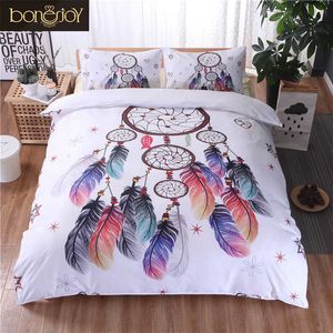 Bonenjoy Blanc Ensemble de Literie King Size Housse de Couette Plume Imprimer Pour Les Filles Utilisé Unique Literie Housse de Couette Reine 210706