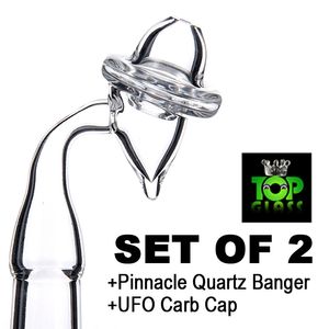 Ensemble de 2-Sommet Pinnacle Quartz Banger Nail avec joint transparent et 1pc Universal UFO Quartz Carb Cap pour plates-formes pétrolières dab
