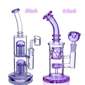 Purple Green Fab Egg Bong Double Arm Tree Perc Water Pipe Recycler Oil Rig Bubbler Glass Hookahs con Percolator Pipes 14 mm Joint