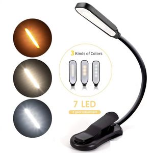 Lampes de lecture rechargeables Mini 7 LED Lampe de lecture 3 niveaux Chaud Blanc froid Flexible Lampe à clip facile Lire les lampes de nuit dans le lit Drop Livrer Dhkgw