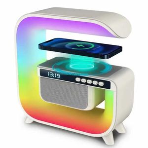 Bookshelf Speakers Multifunctional Bluetooth Speaker Alarm Clock Wireless Mobile Phone 15W Colorful Wireless Charging Subwoofer RGB Light Home