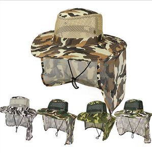 Boonie Chapeaux En Plein Air Camouflage Casquettes Sport Feuille Jungle Casquette Militaire Chapeaux De Pêche Écran Solaire Gaze Cap Cowboy Emballable Armée Seau Chapeau DYP120