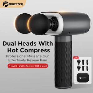 Booster Electric Dual Heads Massage Gun with Compress Portable 4 Gears for Muscle and Showder Relaxation Doule Relief 240327