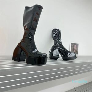 Botas elásticas negras de diseñador, forro elástico de tela, material elástico, botines con plataforma de tacón alto