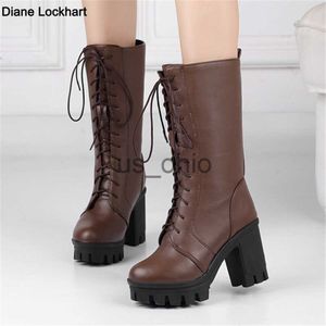 Bottes 2023 Automne Winter blanc Midcalf Boots Lace Up Ladies Platform Boats Femmes High Heels Fashion Nightclub Patry Shoes Wholesale J230811