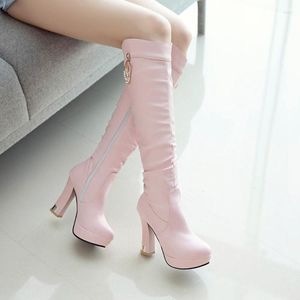 Boots 2023 EST FEMMES PU Sexy Fashion Knee Long Zipper High Heel Platform Shoes Zapatos de Mujer Botas K1-4