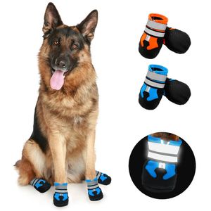 Botas 4pcs zapatos para perros para perros grandes impermeables botas de nieve para mascotas reflectantes de perros de invierno zapatos calcetines calzado mascota antonslip para pitbull