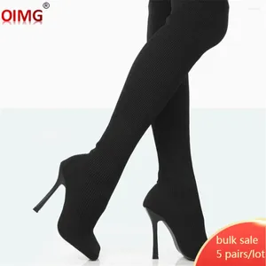 Bottes 5 en gros sur les femmes du genou couche mince talon cuisse luxe femelle tissu élastique tricoté Dhl 8873