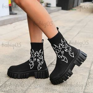 Bottes Bottines chaussures pour femmes plates-formes gothique noir grande taille baskets confortables bout rond chaussette tricot Western vente livraison gratuite T231117