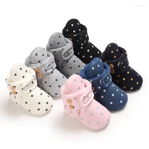 Botas Bebé Niño Niña Calcetines Zapatos para niños pequeños Estampado de estrellas Prewalkers Botines Algodón Invierno Suave antideslizante Cálido Bebé Cuna Zapatos Botas