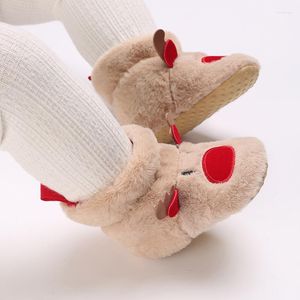 Botas Bebé Zapatos de Navidad Zapatillas de lana Suave Antideslizante Alce Albaricoque Invierno Cálido Cuna para niños pequeños