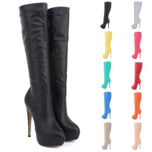 Bottes Big Size 3542 Cuir Fashion Mesdames Long Boths Round Toe Black Sexy Over Knee High Boots Boots Femme Platform High Heels Chaussures