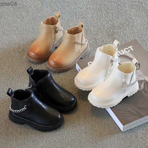 Boots botas 2023Girls Boots New Autumn Winter Boys Ankle Boots British Style Children Chain Shoes Zip Trendy Baby Short Boots botines L0825