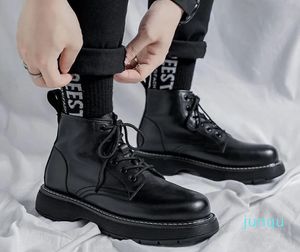 Botas estilo británico para hombre zapatos casuales negros vaquero bota de cuero original ropa de calle juvenil con cordones guapo