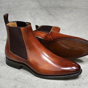 Boots Brown Chelsea for Men Black Business Handmade Mens Short Round Toe Slipon Ankle 230817