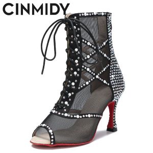 Boots Cinmidy New Women's Fashion Party Dance Boots Sexy Stilettos High Heels Latin Dance Shoes Ladies Ballroom Dancing Shoes Black