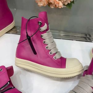 Bottes dekherw Boots Jumbo Lace Up Up Line principale épaisse semelle rose ro sneakers de créateurs en cuir Femmes Ankle High Top Chaussures décontractées