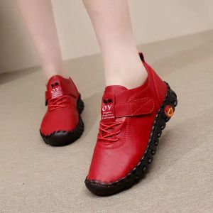 Boots Fashion Red Couture oxfords Chaussures Femme Flats Loison Lace Up Hoop Look Leather Moccasins Mamas Soft Spring Loafers 2022 NOUVEAU