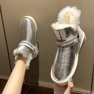 Bottes fourrure neige femmes 2023 hiver imperméable chaud coton chaussures Plus velours Net rouge semelle épaisse antidérapant cuir verni