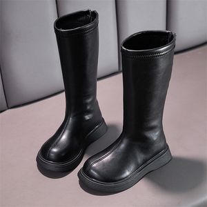 Bottes Filles Haute Enfants Mode Chic Solide Noir Uniforme Parti Chaussures Retour Zip Hiver Chaud Respirant Bas Talons Enfants 220924