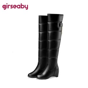 Bottes filles dames talon compensé vers le bas sur le genou sans lacet caché imperméable grande taille 44 fête chaud hiver peluche noir 291 231201