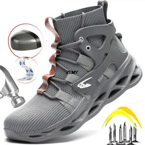 Boots High Top Men Shoes de sécurité Male Boots Boots Breahable Men Breafing Steel Toe Chaussures Pincure Halfe Work Sneakers Chaussures masculines Chaussures de travail pour adultes