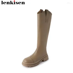 Boots Lenkisen 2024 Cow Leather Round Te Hiver Keep Warm Riding High Heels Platform Retro Vacation Women Ins CHIGH