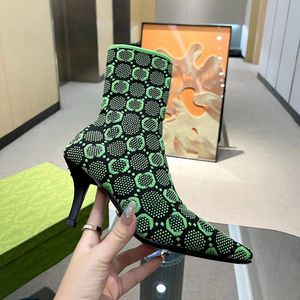 Botas Dise￱o de lujo Botas Botas Fashion G Flores impresas tela el￡stica sobre la rodilla Boot Runway Hacker Project Aria Knited Stiletto