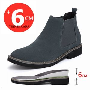 Botas Botas para hombre Zapatos con elevador cómodos Botas de altura Plantilla de aumento para hombre Botas de tobillo de gamuza sin cordones de 6 cm Botas Chelsea 230830