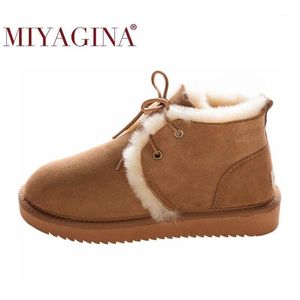 Botas MIYAGINA de piel de oveja auténtica de alta calidad, 100% de piel auténtica de lana para mujer, zapatos de tobillo de talla grande para nieve de invierno