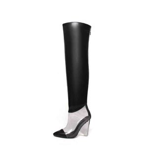 Botas Nuevo otoño e invierno Damas negras Botas sobre la rodilla Tacones de cuña Tacón alto Moda Fondo transparente Zapatos de mujer 220913