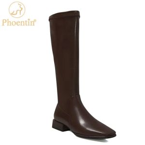 Boots Phoentin Brown Knee High Riding Boots 2020 AUTUME HIVER Black Square Toe Chaussures talon Femme Femme Boots Long Boot FT1235