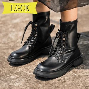 Boots Plus Size 34-39 Fashion Femmes Ankle Automne Lace Hig Quality Cowleather Boot Anti-Slip Usur-Resistant confortable