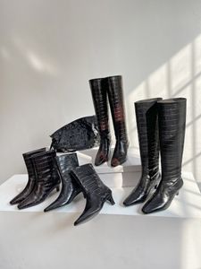 Botas con estampado sobre la rodilla para mujer, moda de diseñador de lujo, minimalista, otoño e invierno, zapatos de tótem de cuero real, 2023 230911