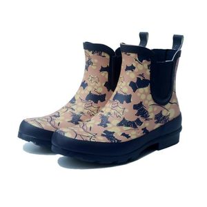 Botas Cachorro Patrón Goma Lluvia Mujeres Galoshes Lady Moda Zapatos de tubo corto Antideslizante