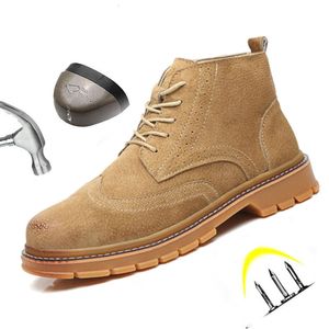 Botas Zapatos de seguridad Hombres Cuero genuino con cordones Suela de goma Punta de acero Botas de trabajo indestructibles resistentes a pinchazos 221128