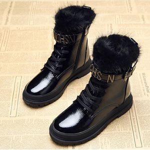 Botas impermeables de cuero para nieve para mujer, pelo corto de visón 2021 para mujer, zapatos cálidos largos de felpa, plataformas, calzado de tacón, hebilla negra