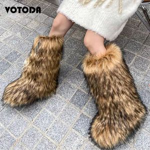 Bottes hiver femmes fausse fourrure neige plate-forme chaude longue peluche mignonne sur le genou haute Y2K filles chaussures de fourrure en plein air 230919