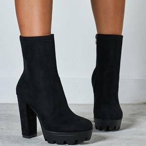 Botas Mujer Moda Marca Tacones altos Plataforma Tobillo Señoras Chicas Cremallera lateral Sexy Zapatos cortos modernos Chaussure Femme