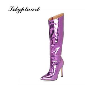 Boots Femmes High Gold Silver Be Toe Knee for Woman Sexy Heels Party Shoes Ladies Stiletto 220901