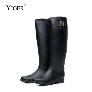 Boots Yiger Femmes Knee High Rain Boots Rubber Imperproof Pvc non fleume NOUVEAUX FEMMES BOOTS FEMMES NOIR 2023