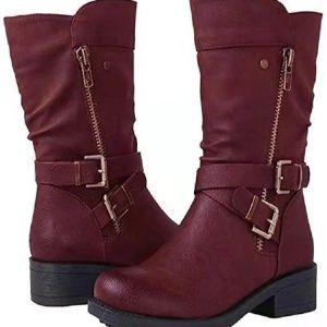 Bottes Zipper Lady Boots Round Toe Rock Chaussures Femme Bootswomen 2024 Rubber Large taille Med Mid Coule Riding Solid Pu Square Hee
