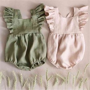 Né bébé filles vêtements d'été jolie sans manches Triangle barboteuse fille rose/vert beaux vêtements 210619