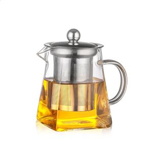 Théière en verre borosilicaté Pot à café en verre carré résistant à la chaleur avec filtre à infuseur Lait Oolong Fleur Théière Tasses d'eau 240124