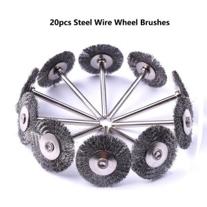 Borstel 20 pièces/ensemble 25mm brosse de roue en fil d'acier pour Mini perceuse outil rotatif élimination de la rouille en métal accessoires de polissage Dremel