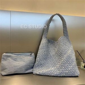 Bottegaly Venettaly Bolso de mano Bolso tejido pequeño de mezclilla Tote de gran capacidad 13 pulgadas Axila para computadora